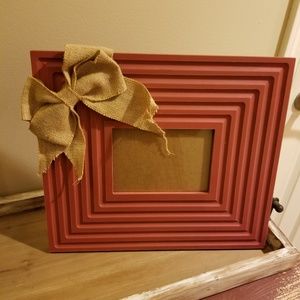 Red burlap ribbon picture frame